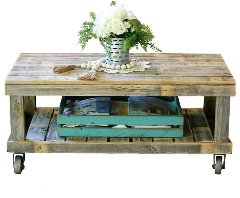 Natural Vintage Wheel Coffee Table